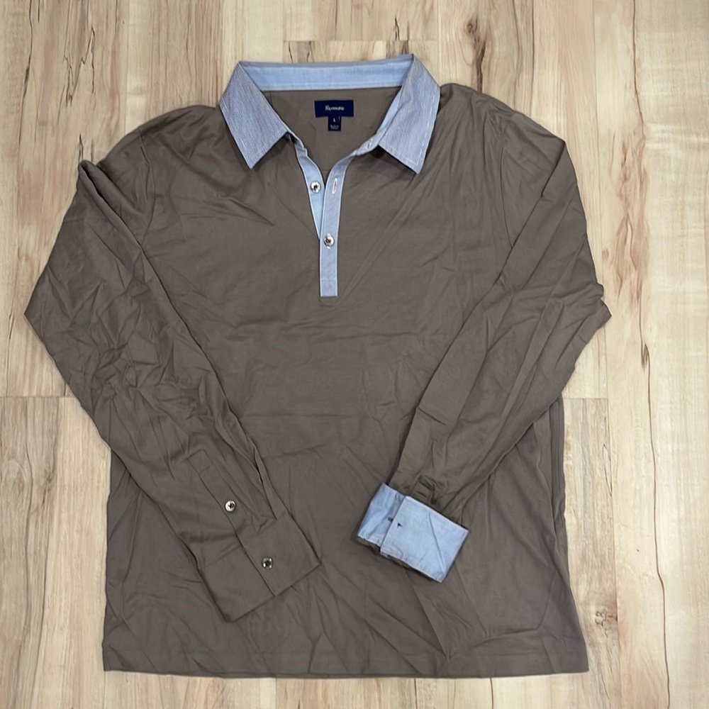 Faconnable long sleeve polo in grey and sky blue size men’s large